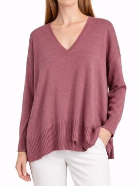 Eileen Fisher Mauve V-Neck Sweater 1X Oversized Lightweight Knit